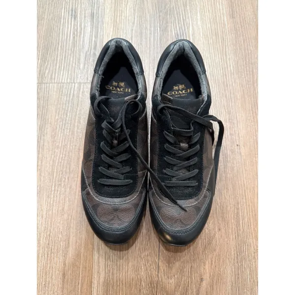 Coach Signature C Sneakers‎ Women's Brown Black Leather Lace Up Shoes - Image 2