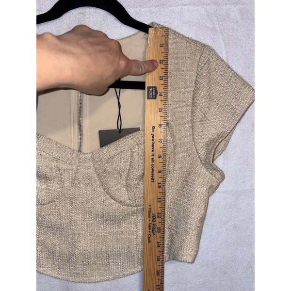 Le Lis Collection‎ Beige Tweed Bustier Crop Top Short Sleeve NWT Large - Image 8