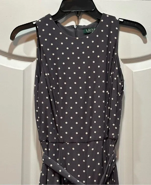 Lauren Ralph Lauren Jumpsuit Womens Gray White Polka Dot Wide Leg Sleeveless 0 - Image 2