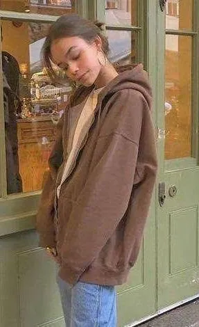 Brandy Melville Brown Christy Zip Up Hoodie - Image 3