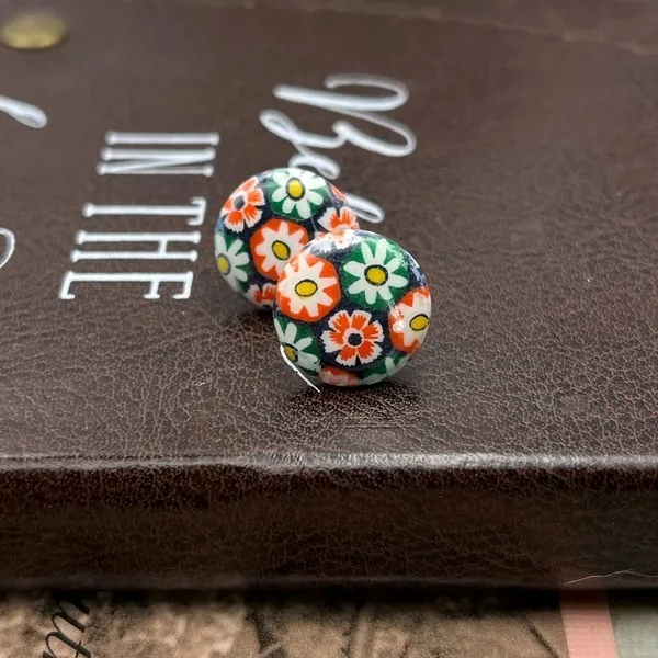 Vintage 60s Millefiori Glass Earrings Boho Stainless Steel - Image 2