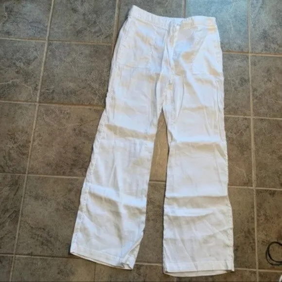 Nordstrom Signature Women's Size 14 Drawstring Waist Pants White Linen Blend - Image 6