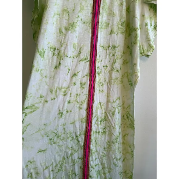 Pitusa Tie Dye Maxi Dress Lime Green Pink Trim‎ Pima Cotton Modal Petite Peru - Image 2