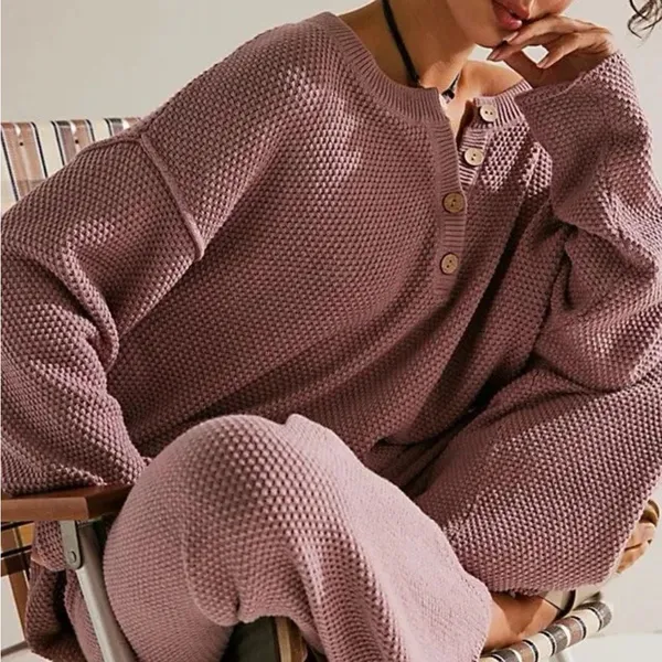 FP BEACH HAILEE SWEATER SET HENLEY PULLOVER & WIDE LEG PANT purple Maeve - Image 2