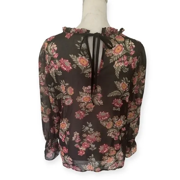 Pink Rose Floral Long Sleeve Pleated Blouse - Image 4