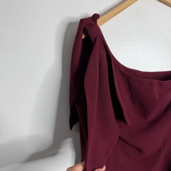 Dress The Population Tiffany One-Shoulder Midi Dress Burgundy XL Quiet Luxury‎ - Image 7