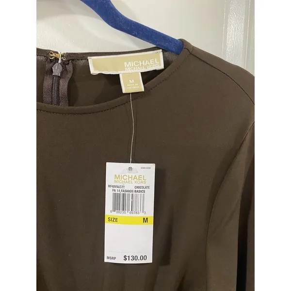 Michael Kors Faux Wrap Dress Brown Gold MK Buckle NWT M - Image 6