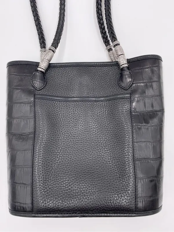 Vintage Brighton Black Pebbled Leather Croc Embossed Shoulder Bag Bucket Tote - Image 10