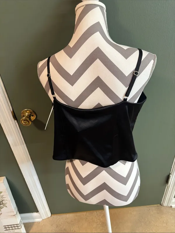 Express Black Satin Bustier Crop Top - Image 2