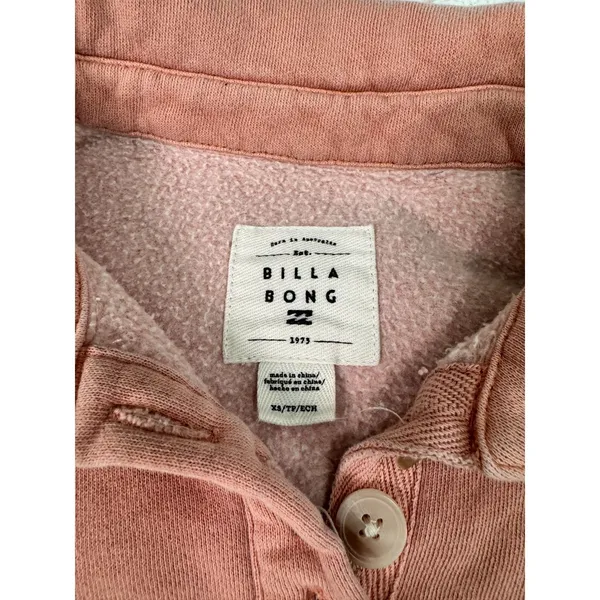Billabong Polo Pullover Sweatshirt XS Dusty Rose Pink Collared Y2K Surf - Image 3