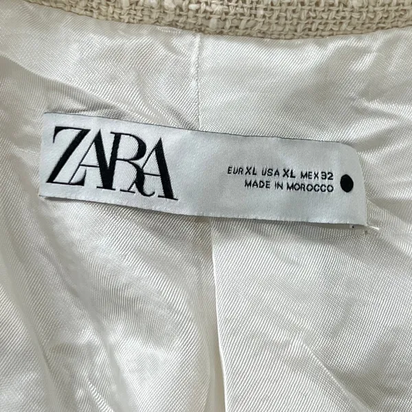 ZARA Textured‎ Cotton Tweed Blazer Jacket Ecru Cream Ivory XL Fully Lined Boho - Image 3