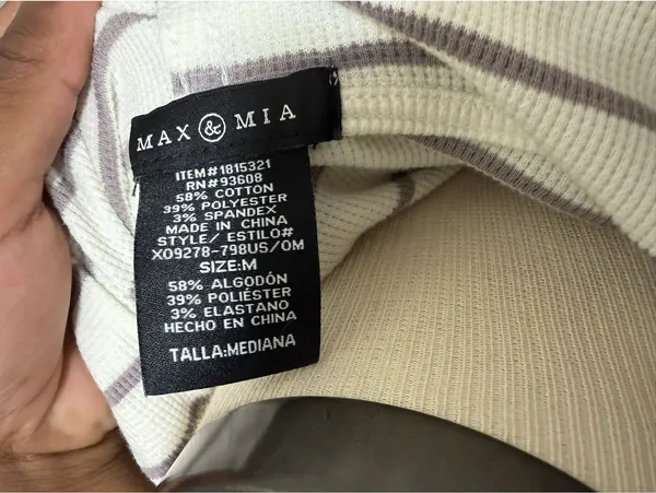 Y2K MAX & MIA Women Striped Waffle Knit Hoodie Cream M - Image 2