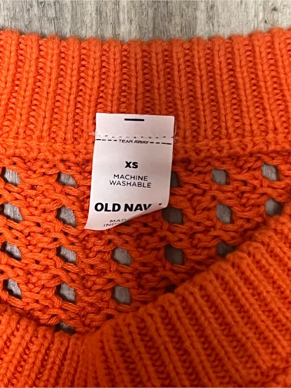 Old Navy Orange Open Stitch Cropped Sweater XS Fall Halloween Cotton - Image 2