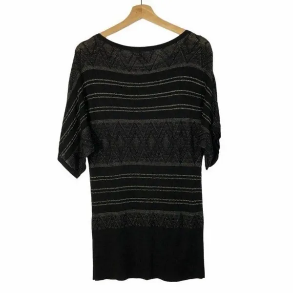 White House | Black Market Black Silver Shimmer Dolman Sweater Mini Dress Tunic XL - Image 3