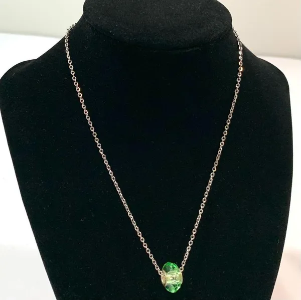 Sterling Silver Green Glass Bead Silver Chain Necklace - Image 2