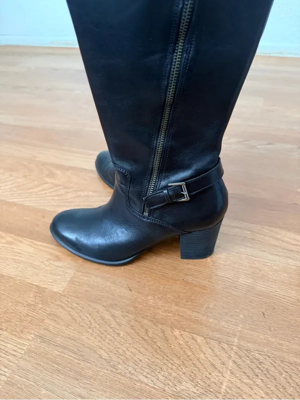 Ecco Black Knee-High Block Heel Leather Boots - Image 5