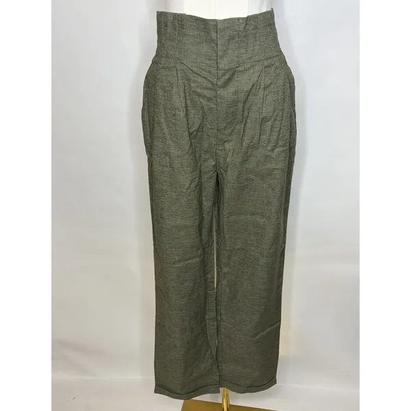 Hemp Momma Luna Pant Olive Green High Waist Pleated Trousers Small 121W5W1072 - Image 4