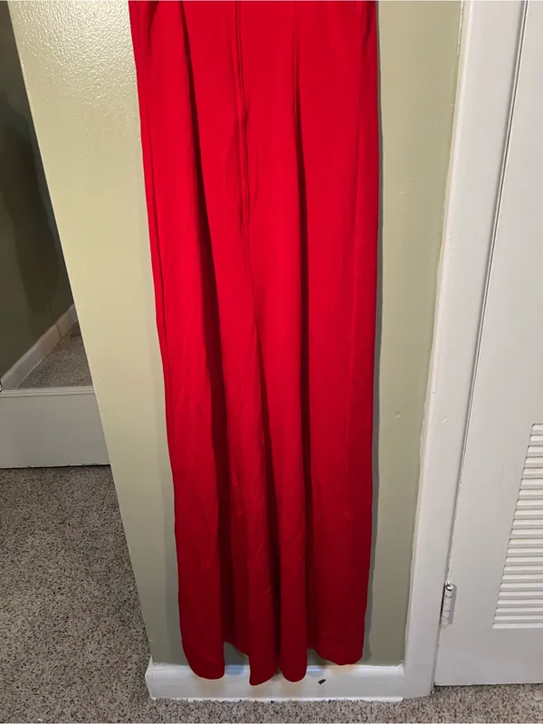 Vintage Women’s Sz 6 Midi Dress Sleeveless Red Square Neck A-Line Zip Back Union - Image 6