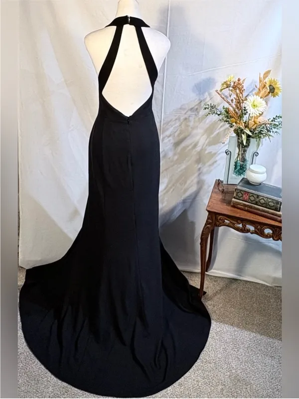 💥BHLDN Serephina Black Crepe Backless Halter Maxi Gown Side Slit Sz 12🧡 - Image 3