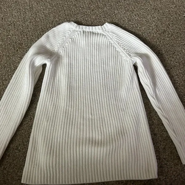 Michael Michael Kors White Cable Knit Chunky Sweater w/ gold zippers on side - Image 3