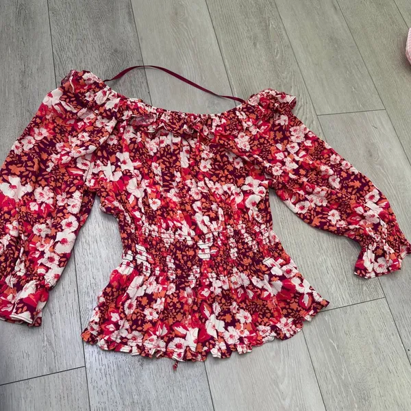 Free People Sweet‎ Memories blouse fruit punch combo boho floral ruffle size s - Image 14