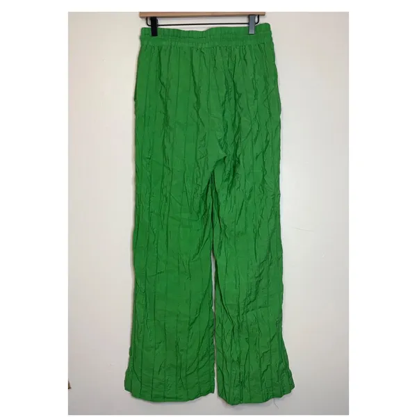 Jason Wu Green Crinkle Drawstring Waist‎ Wide Leg Casual Pants - Women's L - Image 4