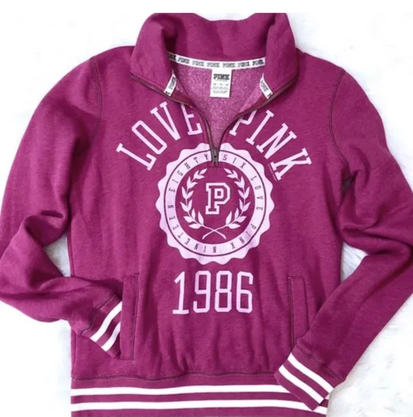 Victoria's Secret "VINTAGE" Quarter Zip Boyfriend Pullover Sweatshirt - Image 2