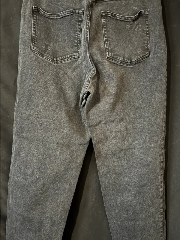 Black Gray Distressed Denim Jeans – Size 14 – Heavy Rips - Image 2