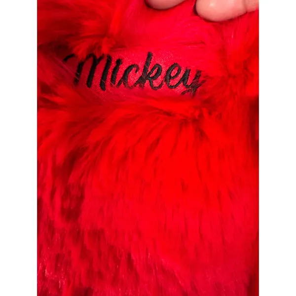 Disney Forever 21 Mickey Mouse Red Faux Fur Cropped Hooded Jacket Women’s M - Image 5