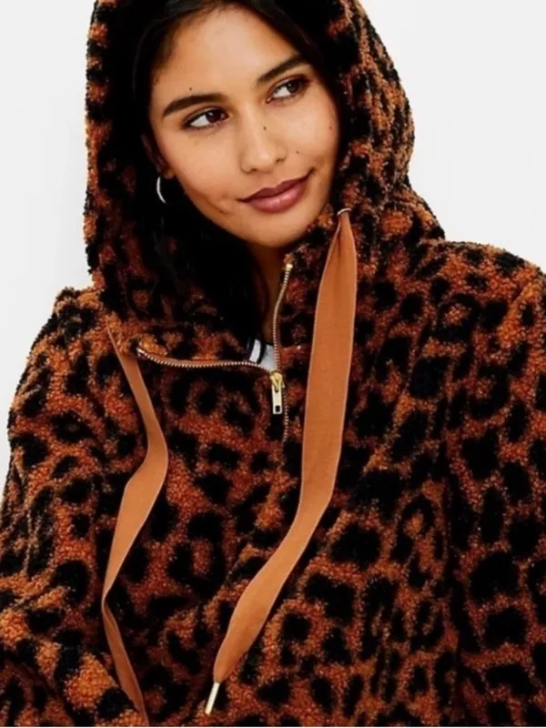 LOFT leopard print sherpa hoodie - Image 2