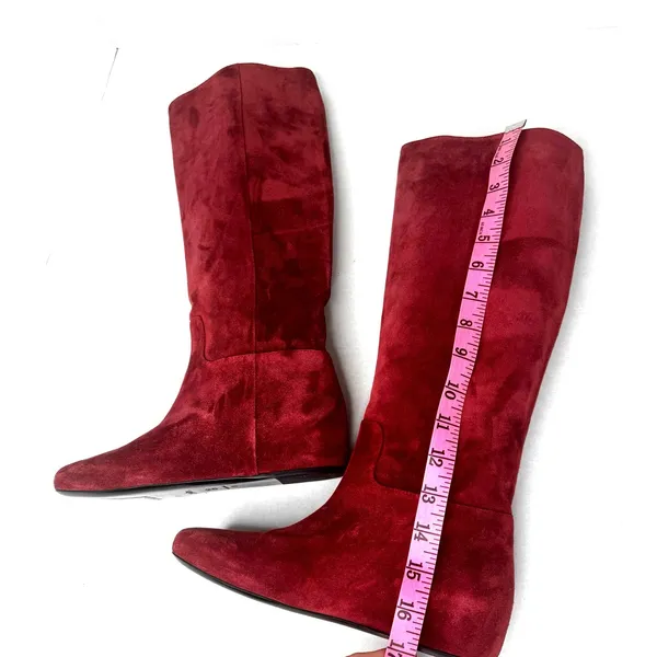 Longchamp Red Brick Suede Knee High Riding Boots Flat Leather EU 37 - Image 6