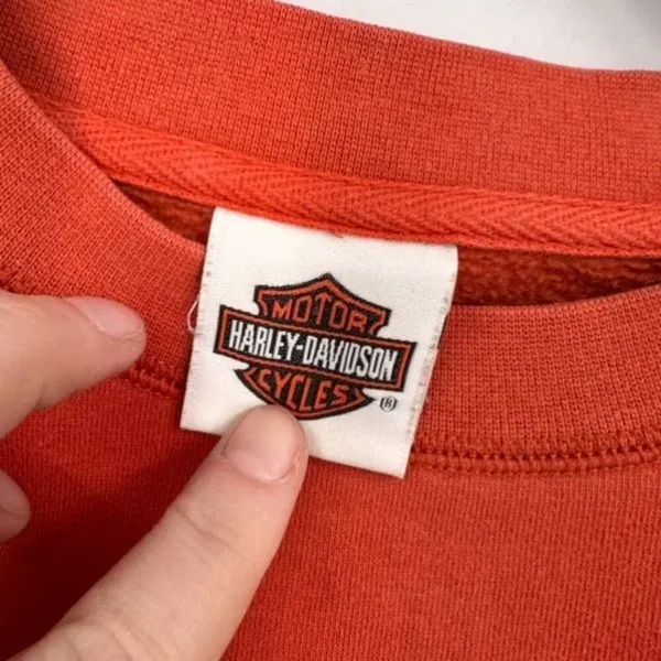 Vintage‎ Y2K Harley Davidson Women’s Orange Sweatshirt Large 3D Raised Spell Out - Image 2