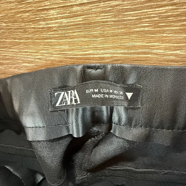 Zara Women's M Black Faux Leather Pants High Rise Slim Leg Pull On Stretch Edgy - Image 2