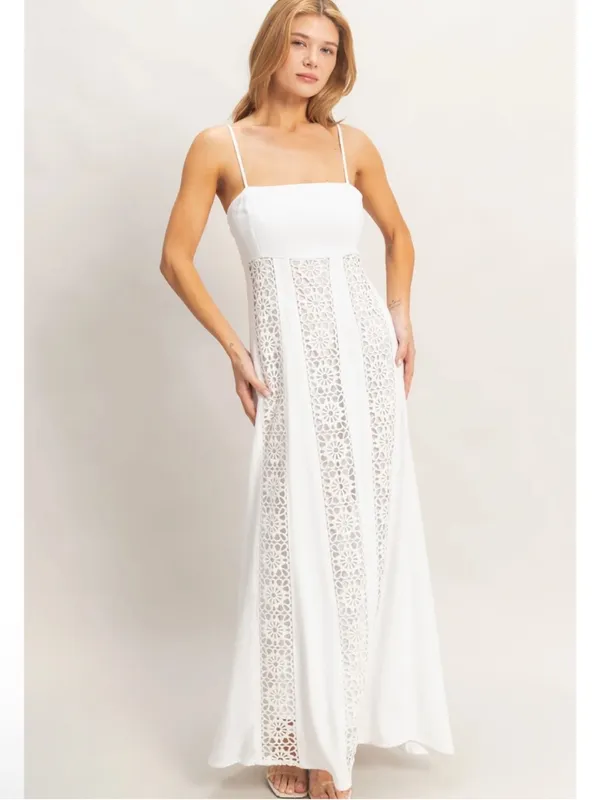 NEW HYFVE White Linen Blend Lace Panel Maxi Dress – Large - Image 5