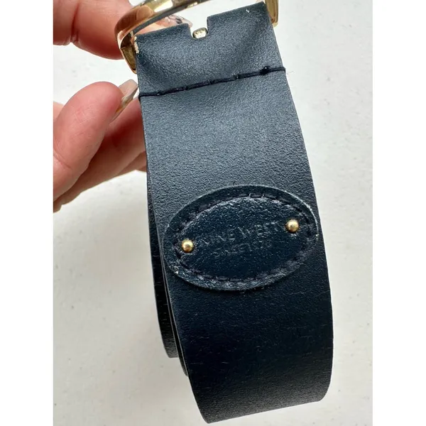 Nine West Women's Black Genuine Leather Gold Oval Buckle Belt S - Image 3