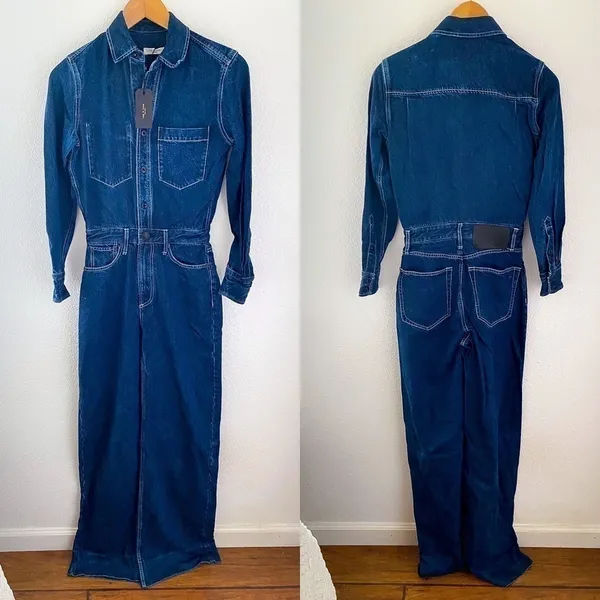 Rag & Bone Willow Denim Wide Leg Jumpsuit One Piece‎ Indigo Size 23 NWT - Image 4