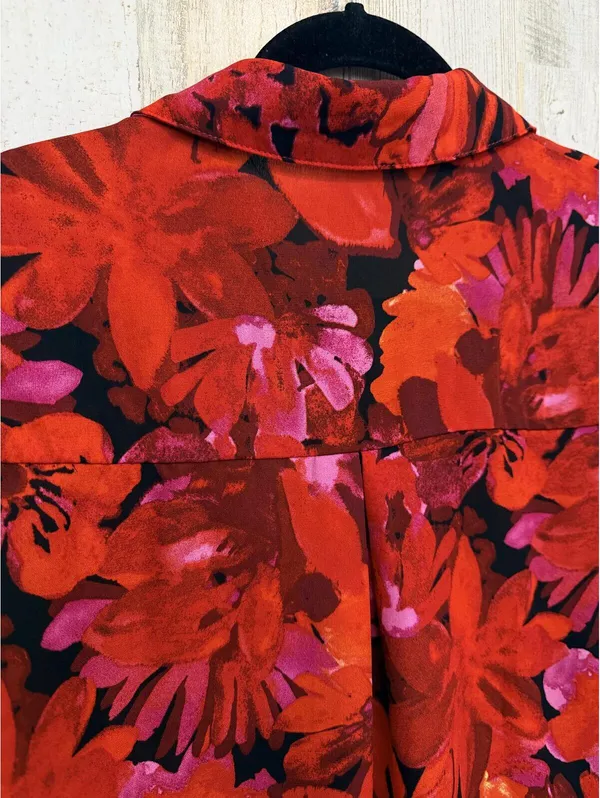BTFBM Women's Small Red Pink Orange Floral Button Down Blouse - Image 11