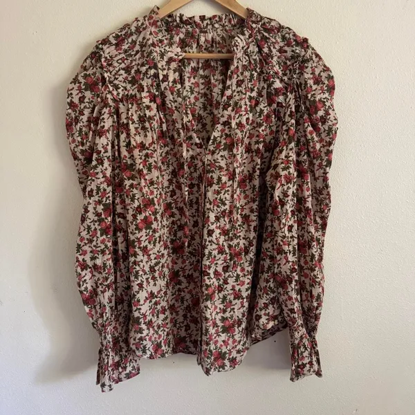 Free People Meant to Be Vintage Floral Boho Romantic Long Sleeve Blouse L - Image 2