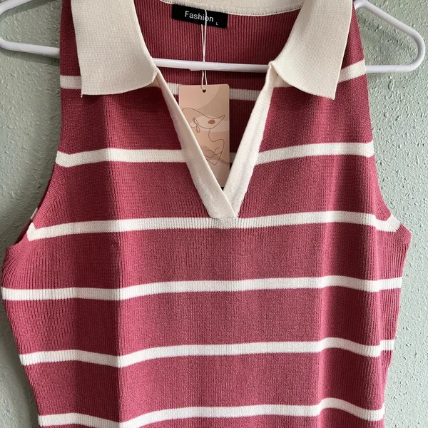 Amazon Striped Pink and White Sleeveless Dress - Image 3