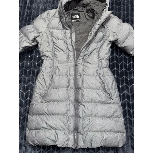 THE NORTH FACE Women's 550 Goose Down Hooded Zip Quilt Puffer Gray Coat Size S - Image 2