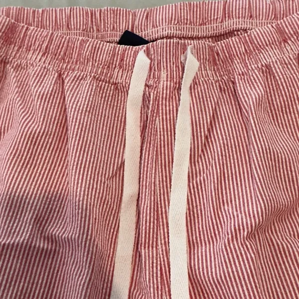 Red White Seersucker Cotton Striped Cargo Lounge Pants Large Elastic Drawstring - Image 3