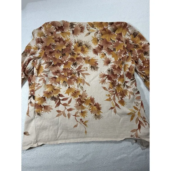 Alfred Dunner Knit Cardigan Sweater Floral Beige Brown Beaded Open PS - Image 4
