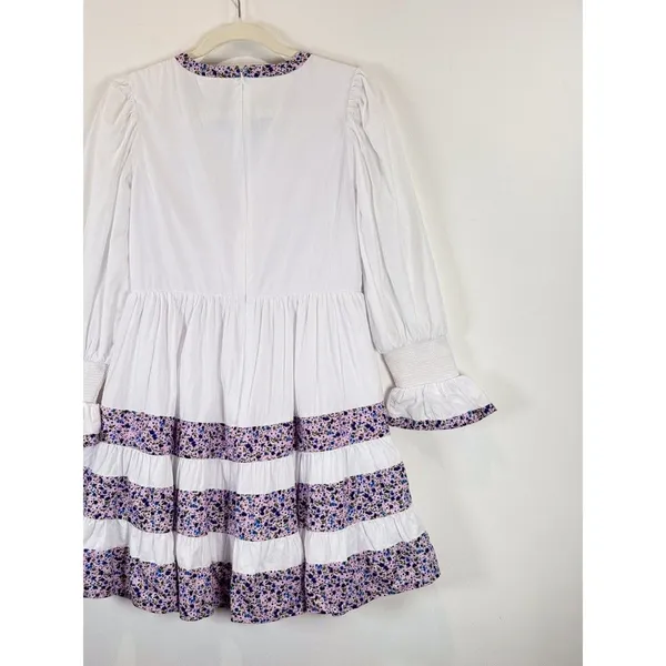 Tuckernuck Pomander Place Mini Dress White Floral Tiered Fran Puff Sleeve XS - Image 11