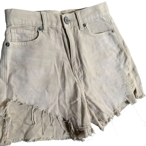 American Eagle Highest Rise Mom Shorts Beige Distressed Cutoff Khaki Denim 000 - Image 7