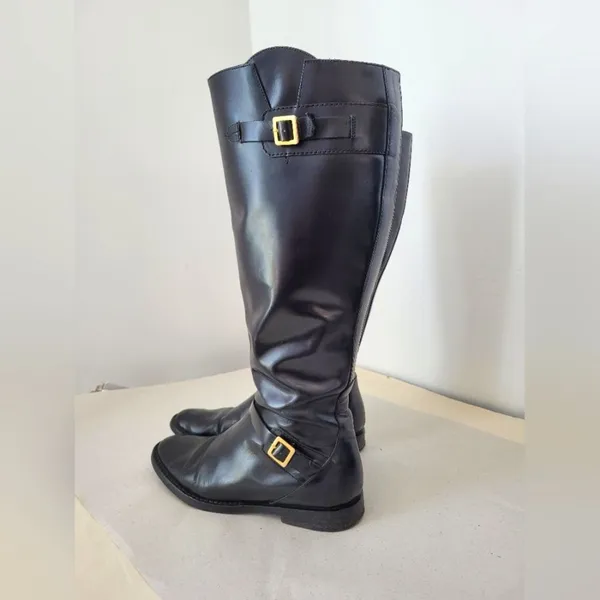 Cole Haan City Knee High Boots Vegan Leather Black Equestrian Low Heel Size 6 - Image 2