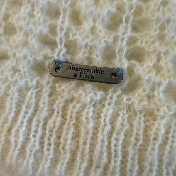 Abercrombie & Fitch Cream Open Knit V Neck Sweater Lightweight Preppy Capsule LG - Image 7