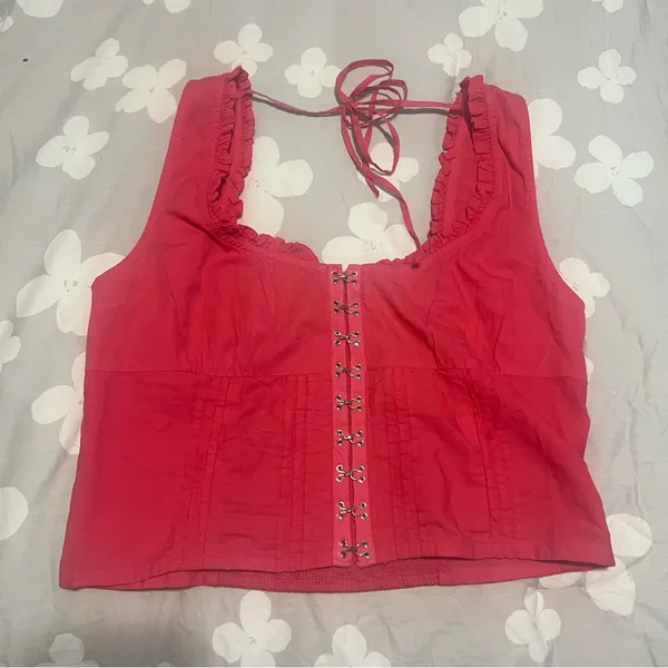 Free People Red Ruffled Crop Top - Image 3
