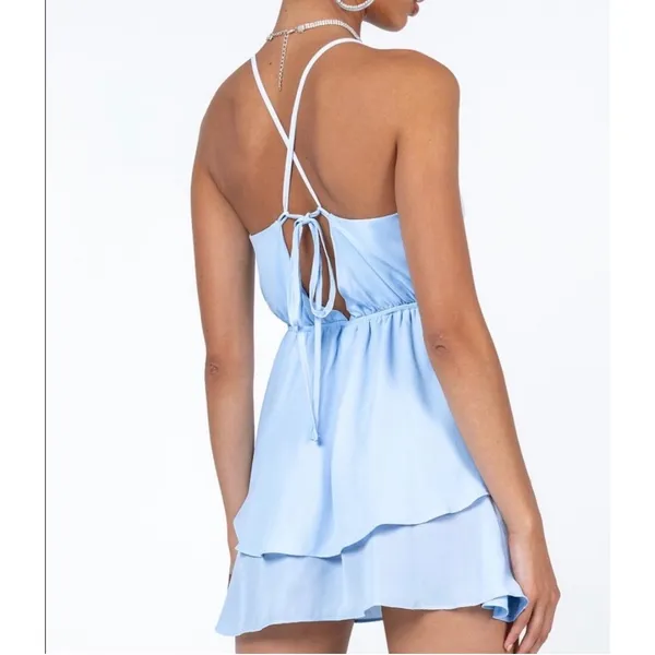 NWT Princess Polly Talking About Love Mini Dress Blue Babydoll Halter‎ Tiered 8 - Image 2