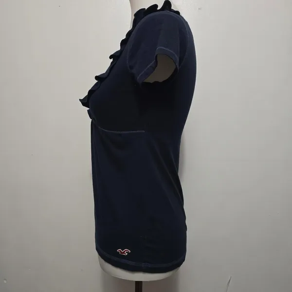 Hollister Navy Blue Ruffle V-Neck Babydoll Knit Top Small Coquette Y2K Aesthetic - Image 3