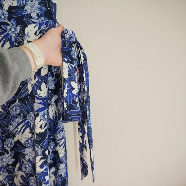 Lauren Ralph Lauren Size 8 Blue Floral Midi Dress Waist Tie Sleeveless Wedding - Image 9